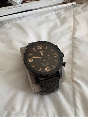 Fossil Men's Black Bracelet Chronograph Watch with Cream Accents